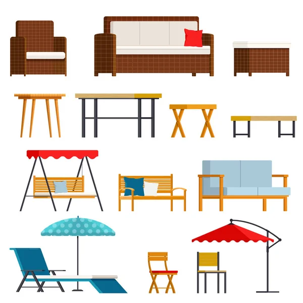 Ensemble de meubles de jardin et d'extérieur — Image vectorielle