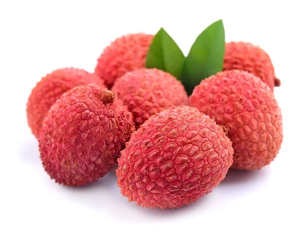 Sweet lychees fruits with leaves. — Stock Photo, Image