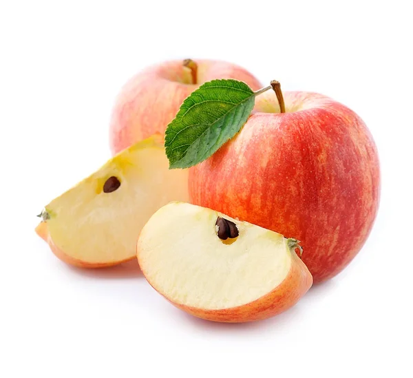 Ripe apples fruit with leaves. — Stock Photo, Image