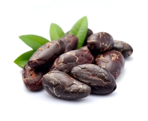 Cocoa beans with leaves . — Stock Photo, Image