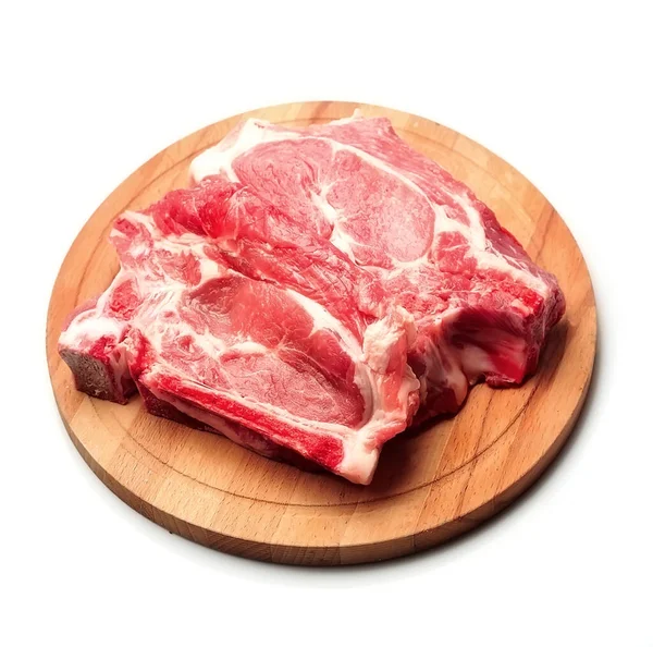 Syrové Čerstvé Maso Steak Dřevěné Desce Izolované Bílém Pozadí — Stock fotografie