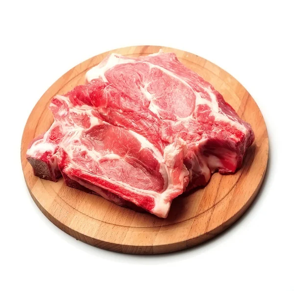 Bistecca Carne Fresca Cruda Tavola Legno Isolata Fondo Bianco — Foto Stock