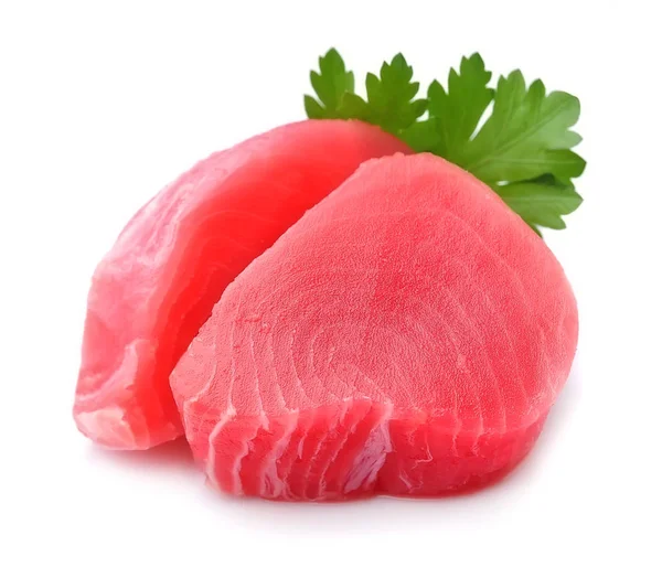 Beyaz Arka Planda Yakın Plan Ton Balığı Bifteği — Stok fotoğraf