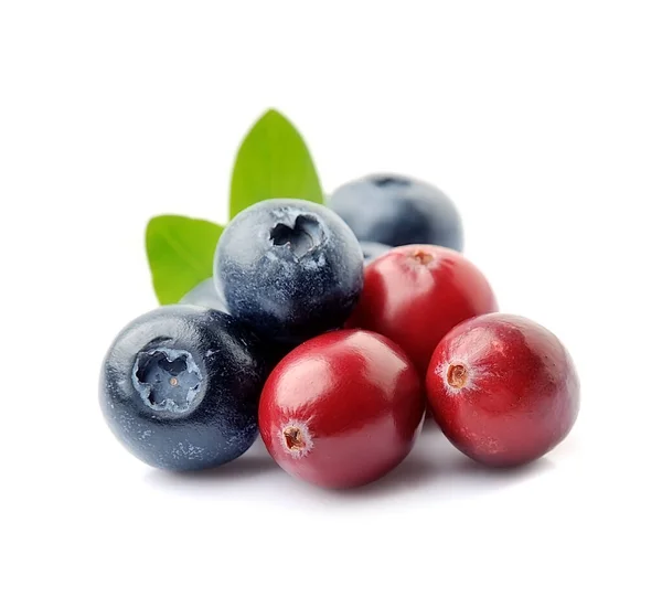 Süße Beeren Von Preiselbeeren Und Blaubeeren Isoliert Auf Weißem Hintergrund — Stockfoto