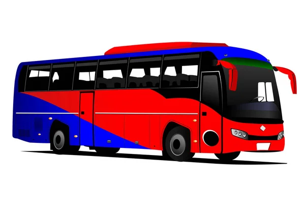 Mavi Kırmızı Turist Şehir Otobüsü Yolda Koç Vektör Illüstrasyonu — Stok Vektör