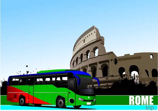 Rome Bus Trip Colosseum Vector Illustration — Stock Vector
