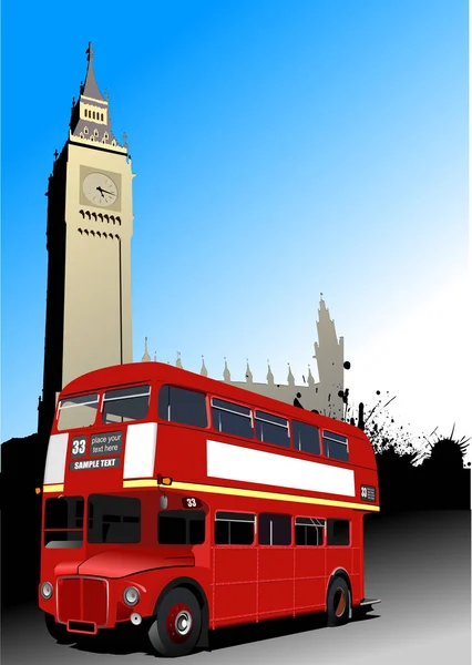 红色旧双层巴士在伦敦 矢量说明 — 图库矢量图片