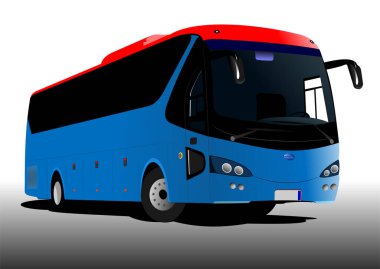 Mavi turist ya da şehir otobüsü yolda. Koç! Vektör illüstrasyonu