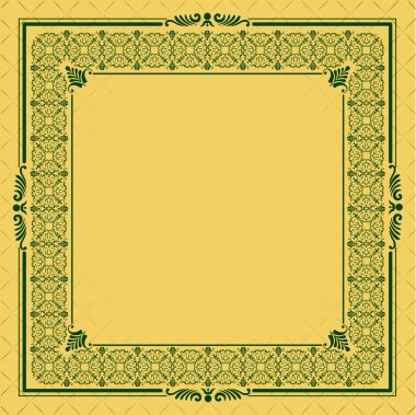 Sarı arka planda oryantal süs. Davetiye kartı ya da kılıf olarak kullanılabilir. Vektör illüstrasyonu