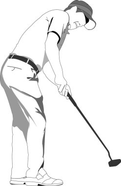 Golf oyuncusu posteri. Vektör illüstrasyonu 