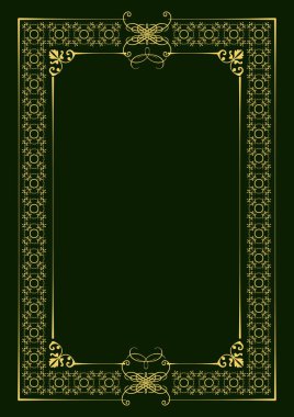 Yeşil arka planda altın süs. Davetiye olarak kullanılabilir. Vektör illüstrasyonu