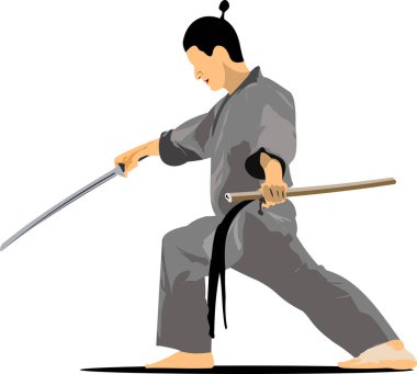 Kılıçlı samuray. Vektör illüstrasyonu