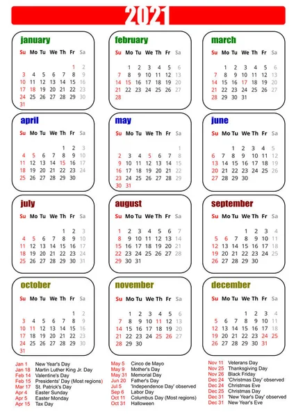 2021 Kalender Met Inktafbeelding Vectorillustratie — Stockvector