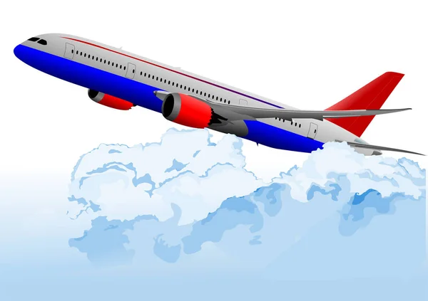 Passagiersvliegtuig Lucht Gekleurde Illustratie — Stockvector