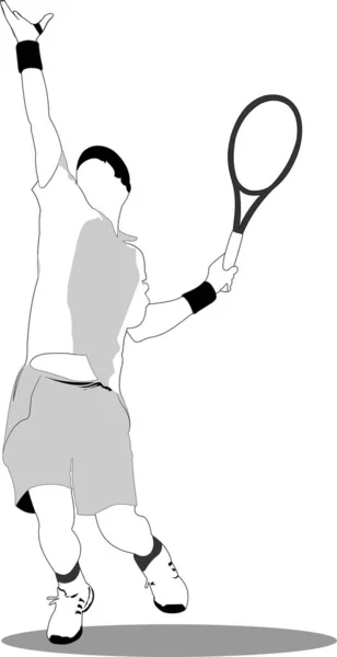 Tennis Player Black White Sketch Designers Easy Color Change — Stock Vector
