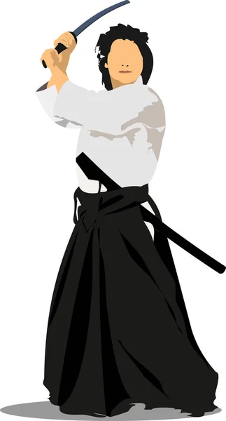 Samouraï Avec Épée Illustration Vectorielle — Image vectorielle