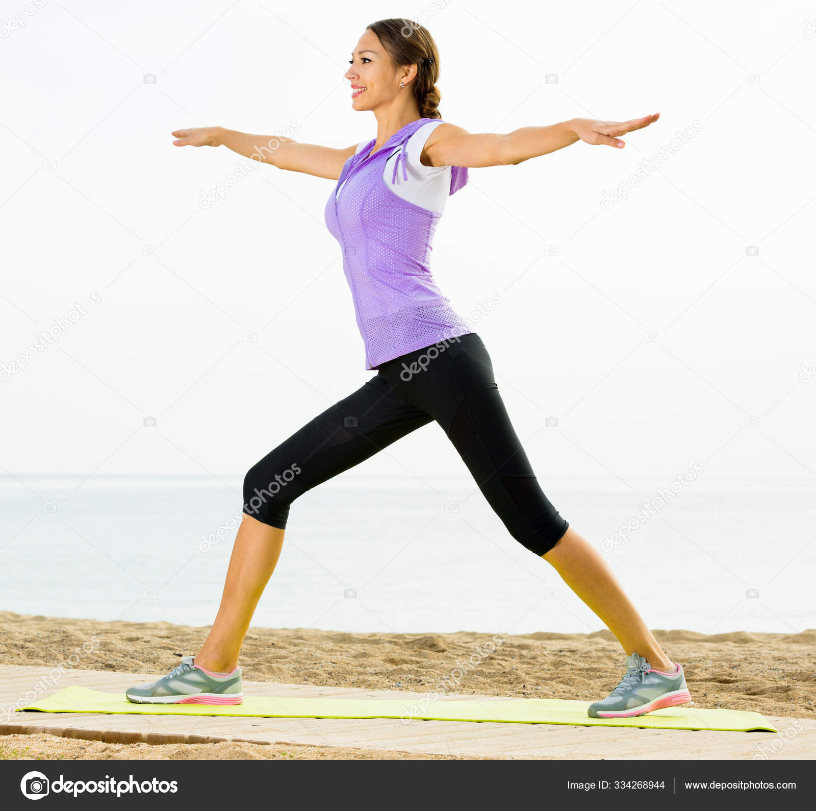 Woman Practising Yoga Poses Standing On Beach Stock Photo Image By C Jim Filim 334268944