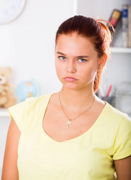 Portrait Bored Teenage Girl Being Alone Worried Indoors — Stock Photo, Image