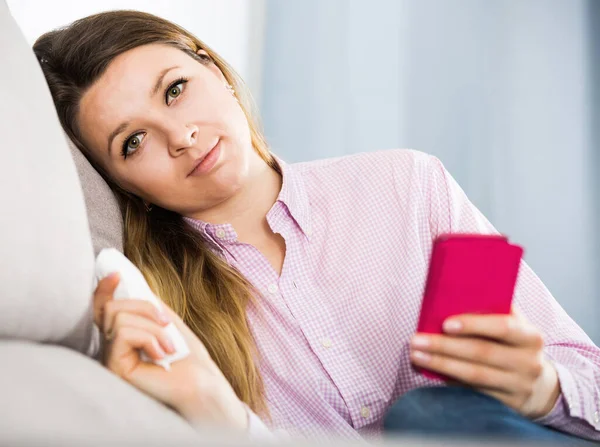 Distressed Young Female Spending Day Alone Home — Stock Photo, Image