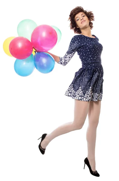 Girl Balloons White Background — Stock Photo, Image