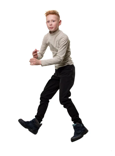 Junge Springt Auf Weißem Hintergrund — Stockfoto