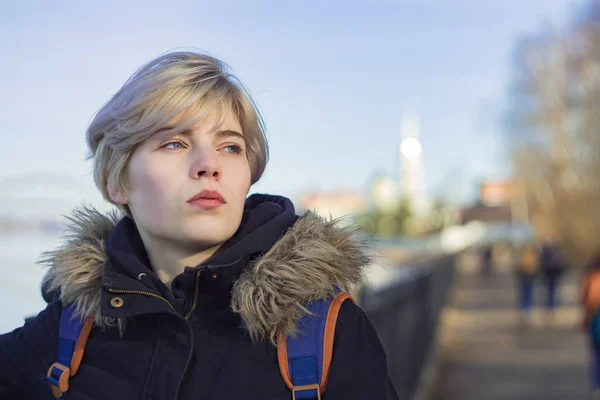 Portrait Beautiful Girl Evening Evening Stroll — 图库照片