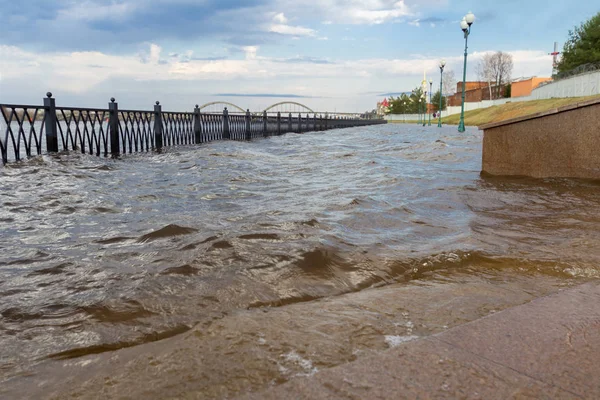 Paseo Marítimo Inundado Ciudad Rybinsk Rusia — Foto de Stock