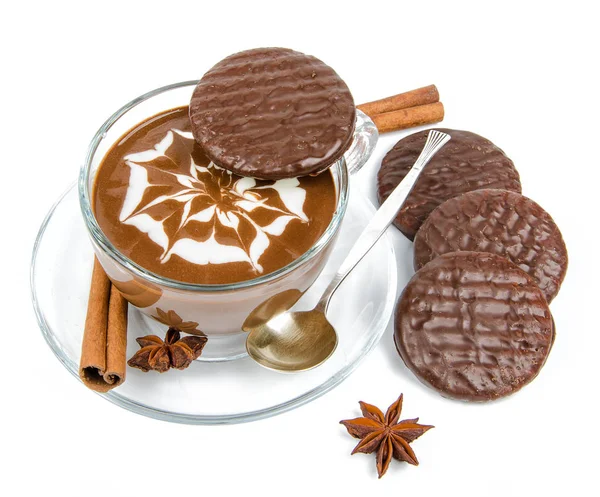 Biscuits with hot chocolate — Stock Photo, Image