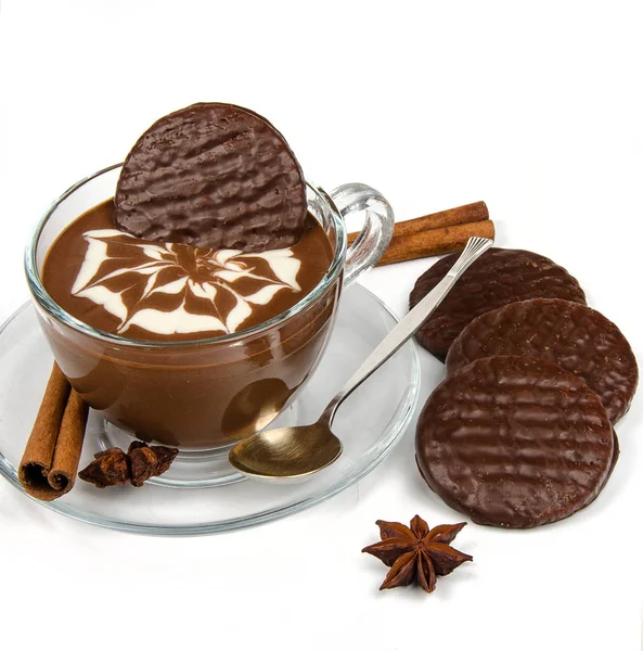 Biscuits with hot chocolate — Stock Photo, Image