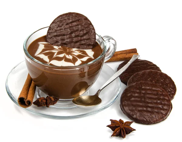 Biscuits with hot chocolate — Stock Photo, Image