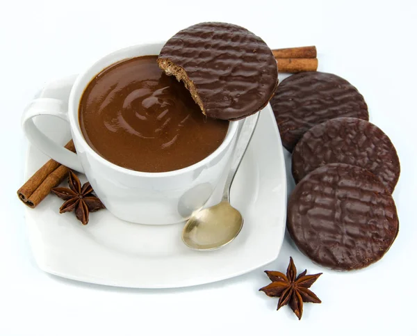 Biscuits with hot chocolate — Stock Photo, Image