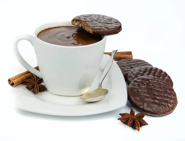 Biscuits with hot chocolate — Stock Photo, Image