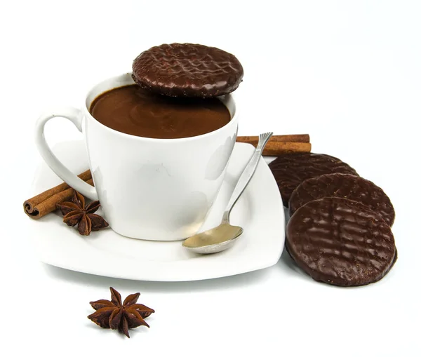 Koekjes met warme chocolademelk — Stockfoto