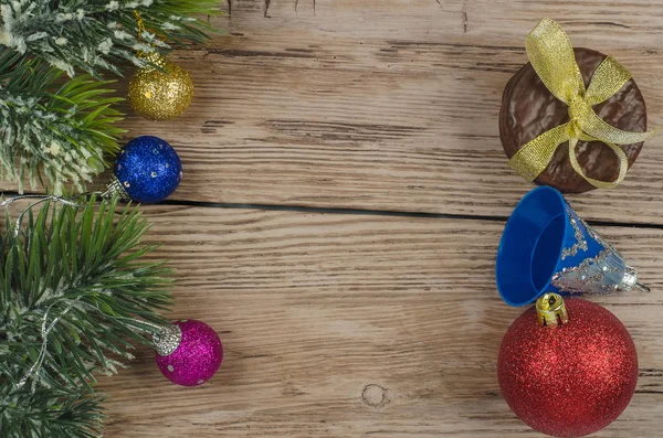 Pine branch with christmas decorations — Stock Photo, Image