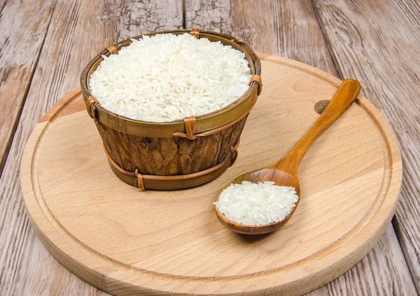 Wooden bowl with rice — Stock Photo, Image