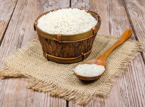 Wooden bowl with rice — Stock Photo, Image