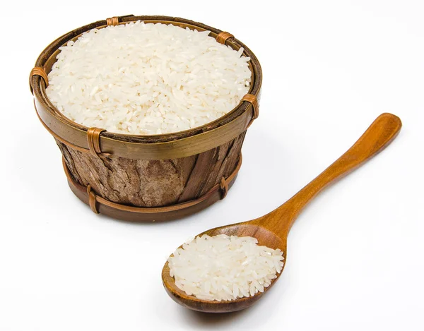 Wooden bowl with rice — Stock Photo, Image