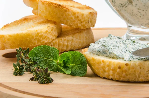 Baguette com queijo creme — Fotografia de Stock