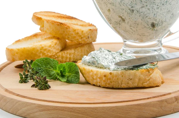 Baguette com queijo creme — Fotografia de Stock