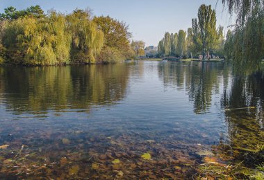 göl ve ağaçlar ile sonbahar parkı