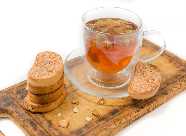 Stos zwieback i herbaty — Zdjęcie stockowe