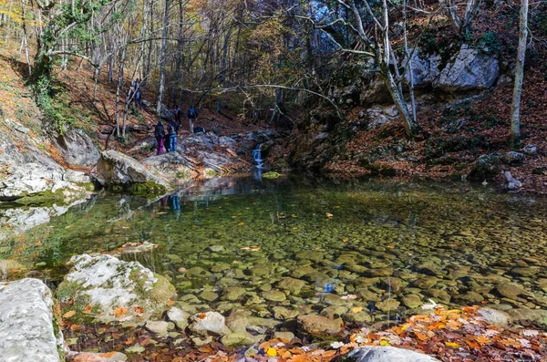 Rio de montanha no cânion no outono — Fotografia de Stock