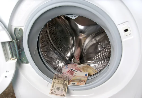 washing machine and different money inside