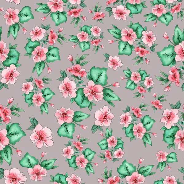 Gri Arkaplanda Çiçeksiz Duvar Kağıdı Deseni — Stok fotoğraf