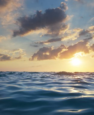 Dalgalar günbatımı üzerinde. 