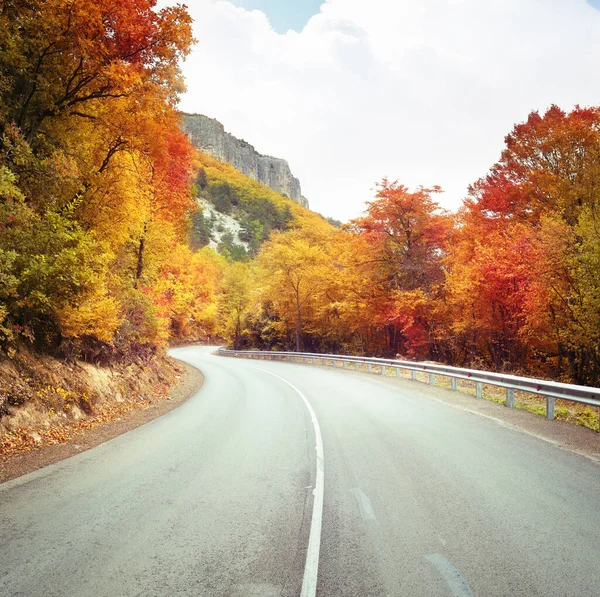 Dağda sonbahar yolu. — Stok fotoğraf
