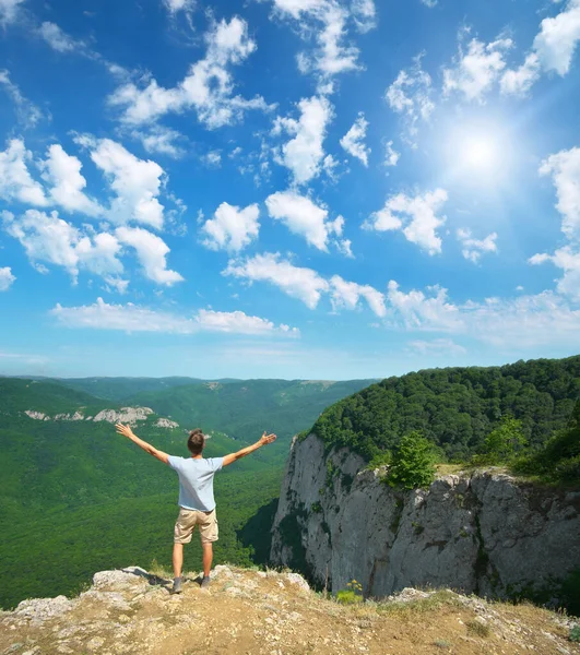 Man Mountain Day Strive Hands Sun Element Design — Stock Photo, Image