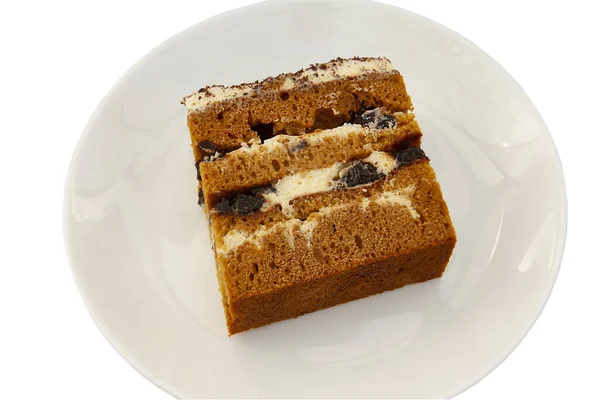 Slice Honey Cake Isolated Plate White Background — Stock Photo, Image