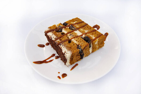 slice of honey cake on a saucer closeup