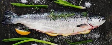 Rustik bir tablo taze somon.